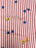 7/8 YD Cotton Duck Remnant Vintage - White Printed with Red Stripes, Blue Ladybugs and Yellow Flowers