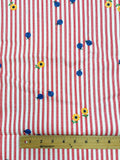 7/8 YD Cotton Duck Remnant Vintage - White Printed with Red Stripes, Blue Ladybugs and Yellow Flowers