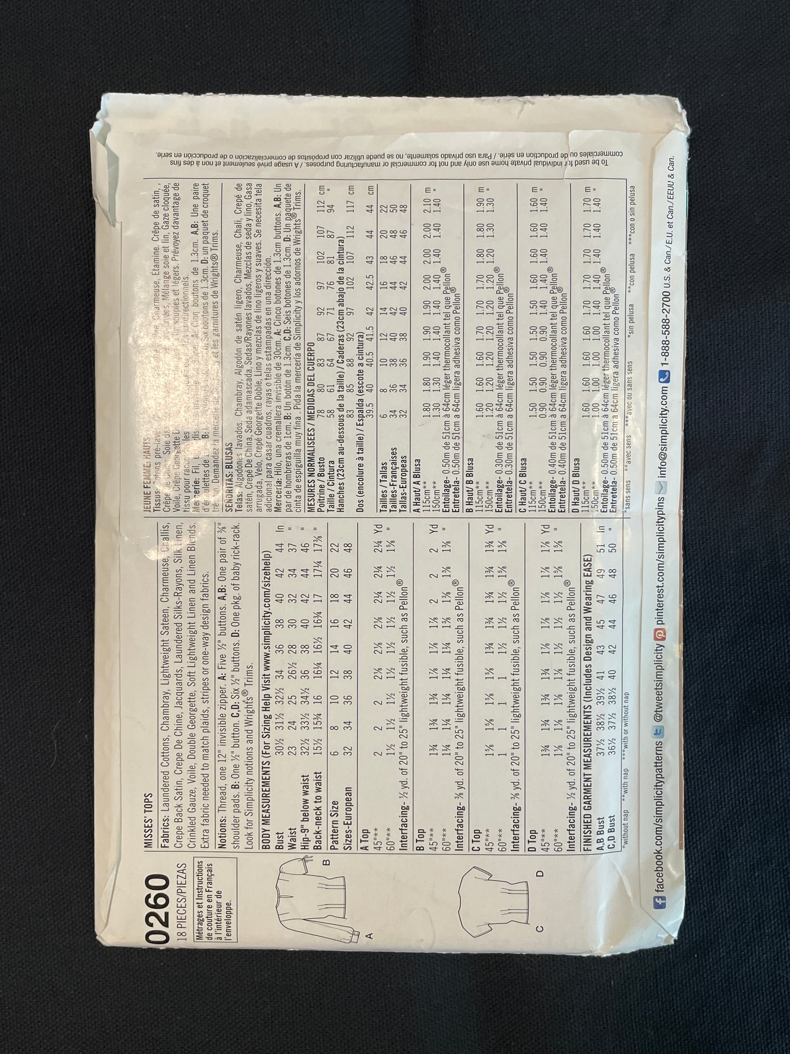 1940's Simplicity 0260 Reproduction Sewing Pattern - Adult Blouses FACTORY FOLDED