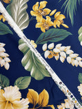 2000 2 YD Rayon Vintage - Tropical Flowers and Leaves on Navy Blue