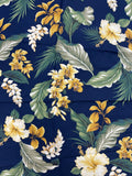 2000 2 YD Rayon Vintage - Tropical Flowers and Leaves on Navy Blue