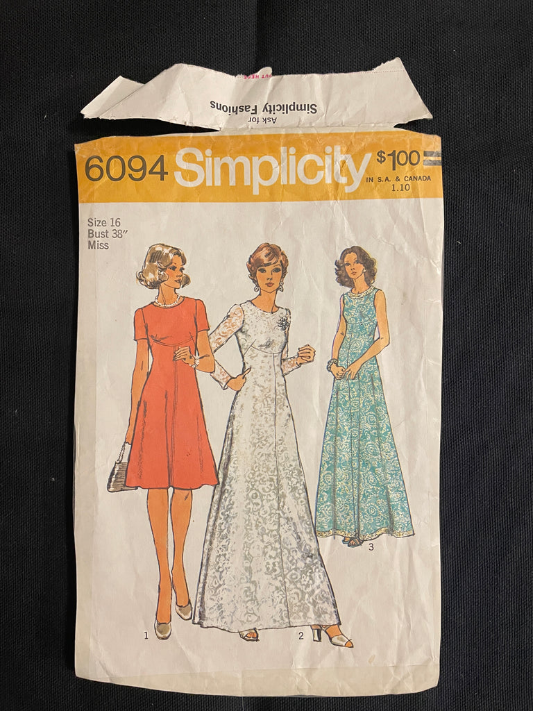 1973 Simplicity 6094 Reproduction Sewing Pattern - Adult Dresses ...