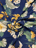 2000 2 YD Rayon Vintage - Tropical Flowers and Leaves on Navy Blue