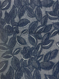 1+ YD Cotton Denim Brocade - Blue Flowers and Leaves