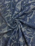 1+ YD Cotton Denim Brocade - Blue Flowers and Leaves