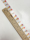 3 YD Polyester Printed Satin Ribbon - White with Smiley Ice Cream Cones
