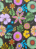 1 YD Quilting Cotton - Flowers in Multi Bright Colors on Brown