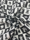 7/8+ YD Quilting Cotton - Black and White Checks with Black and White Chess Pieces