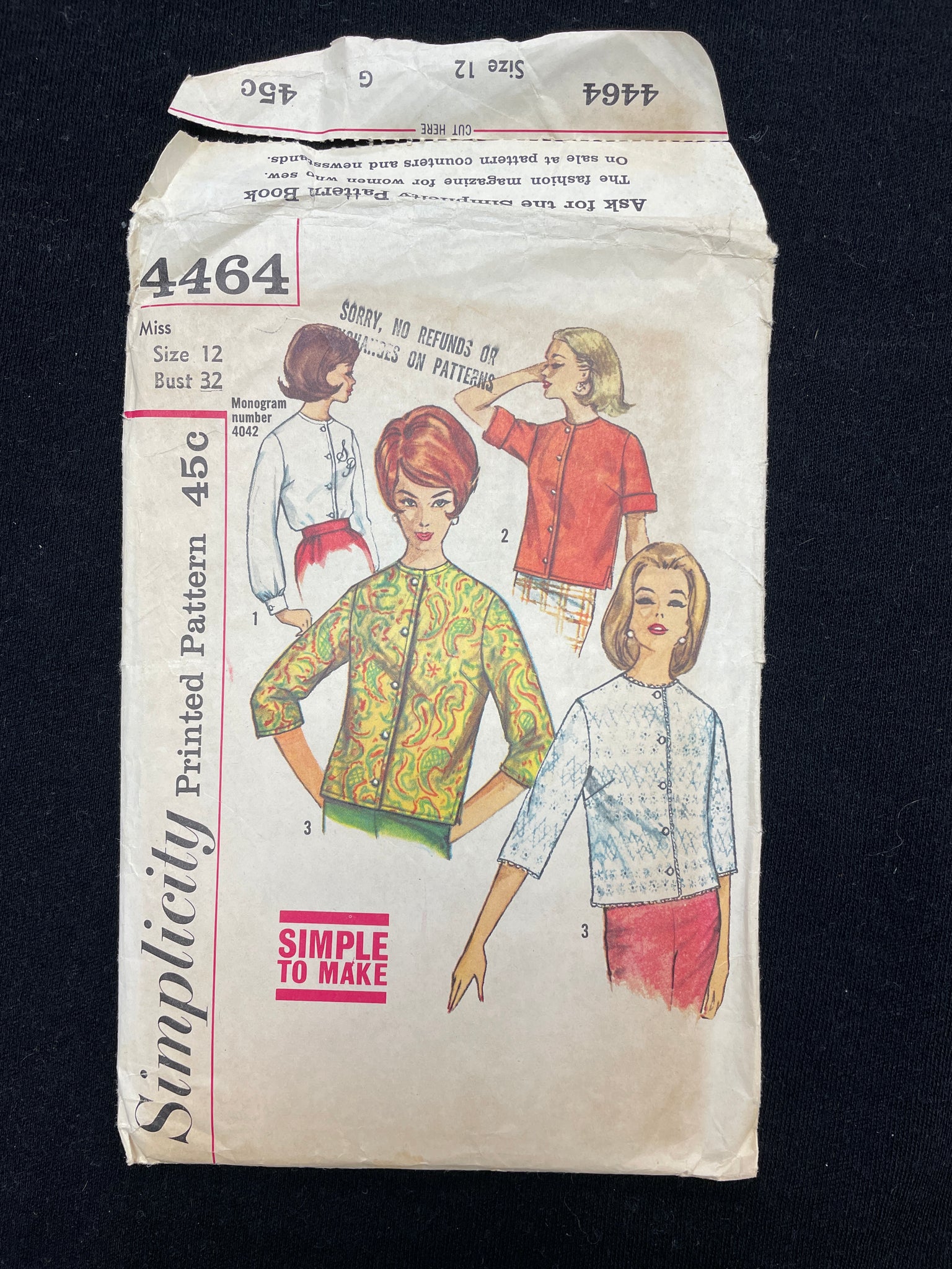 1960's Simplicity 4464 Sewing Pattern - Adult Blouses