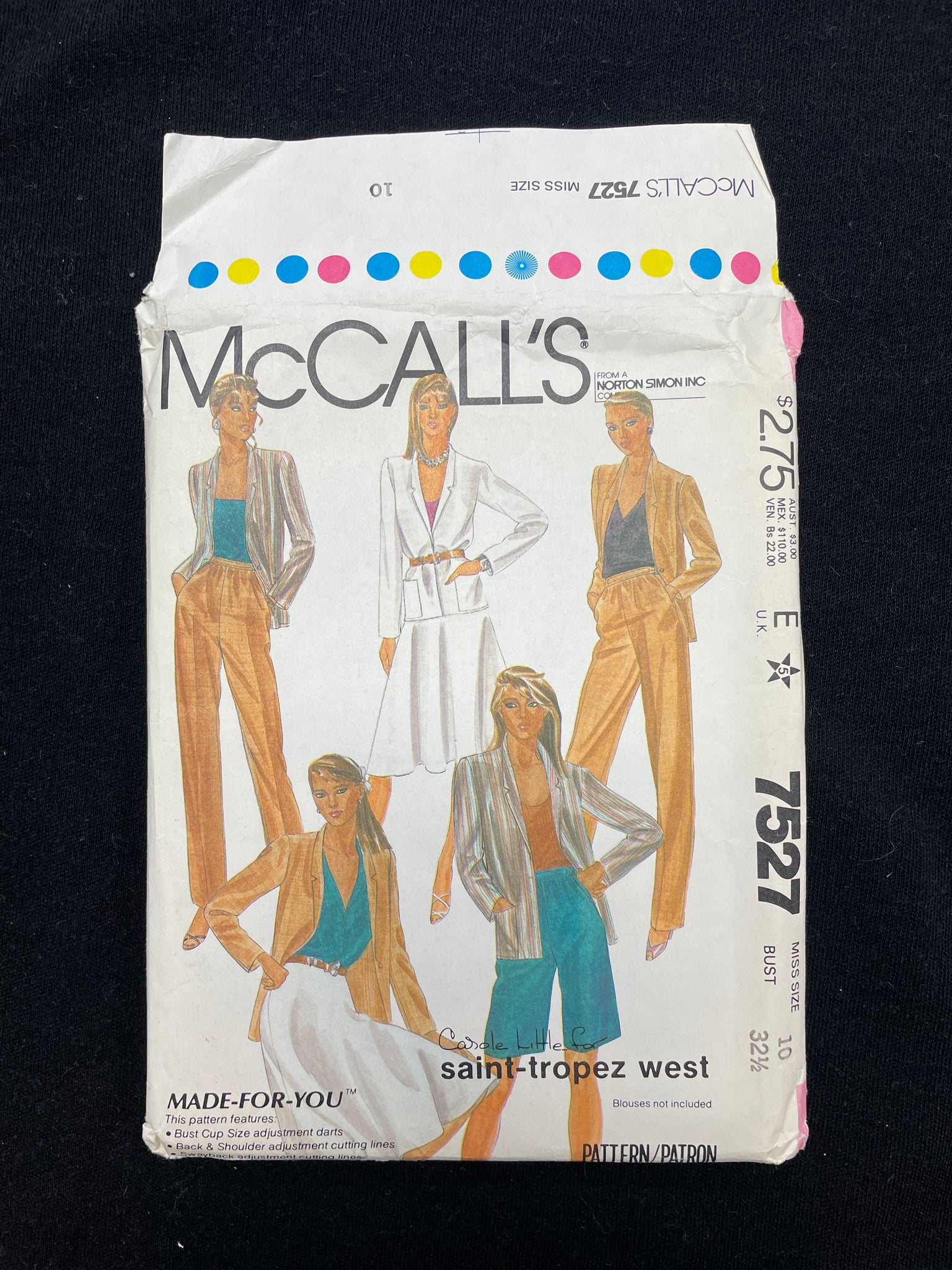 1981 McCall's 7527 Sewing Pattern - Adult Jacket, Skirt, Pants and Shorts FACTORY FOLDED