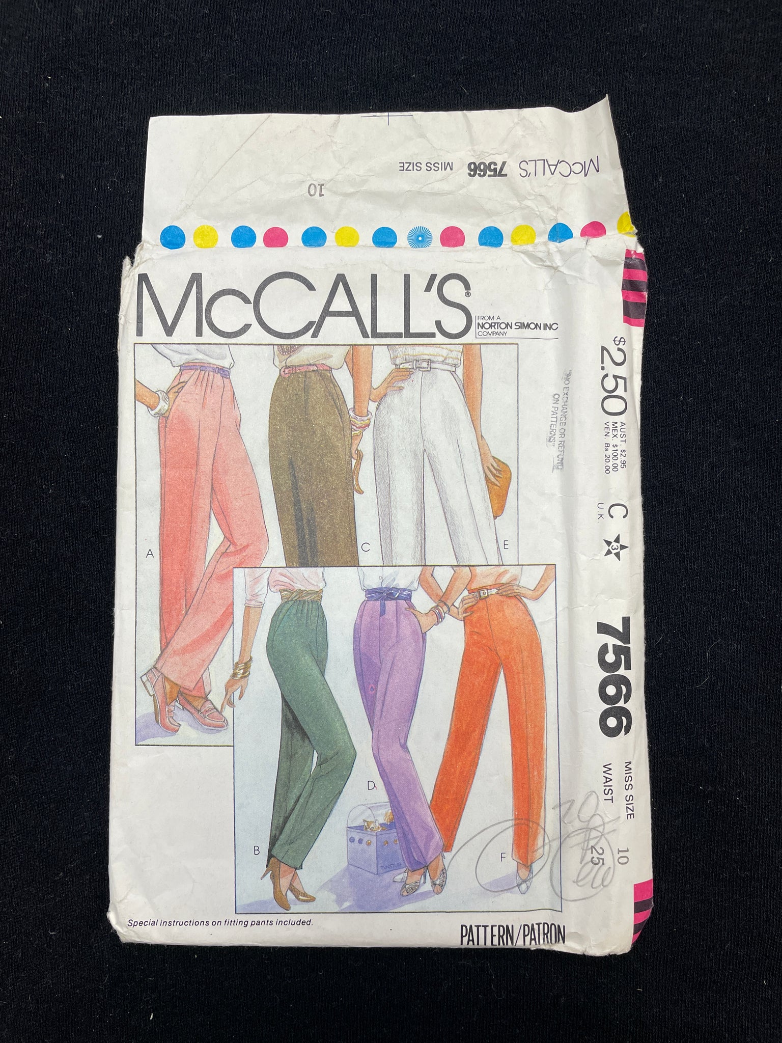 1981 McCall's 7566 Sewing Pattern - Adult Pants FACTORY FOLDED