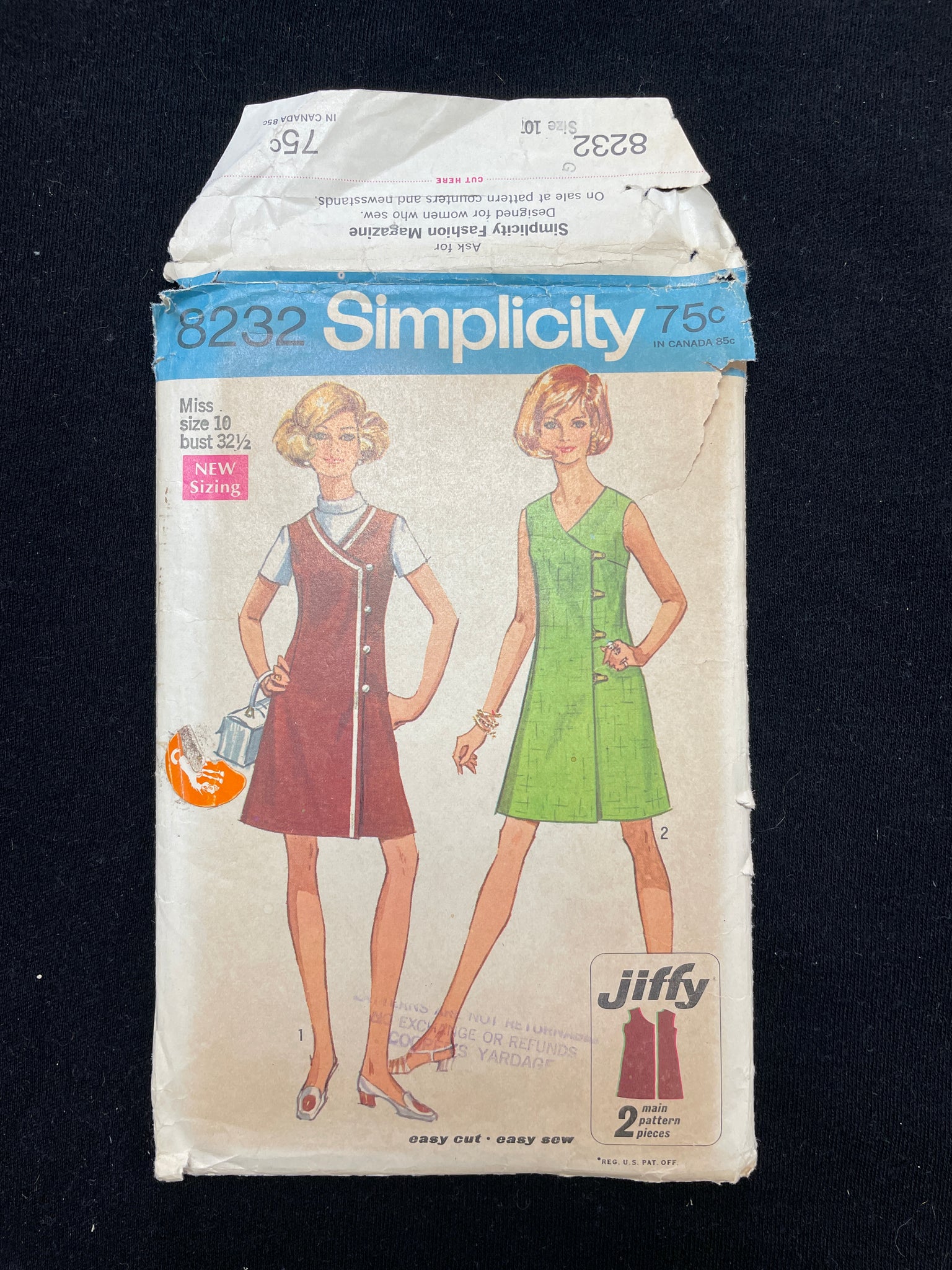 1969 Simplicity 8232 Sewing Pattern - Adult Dress