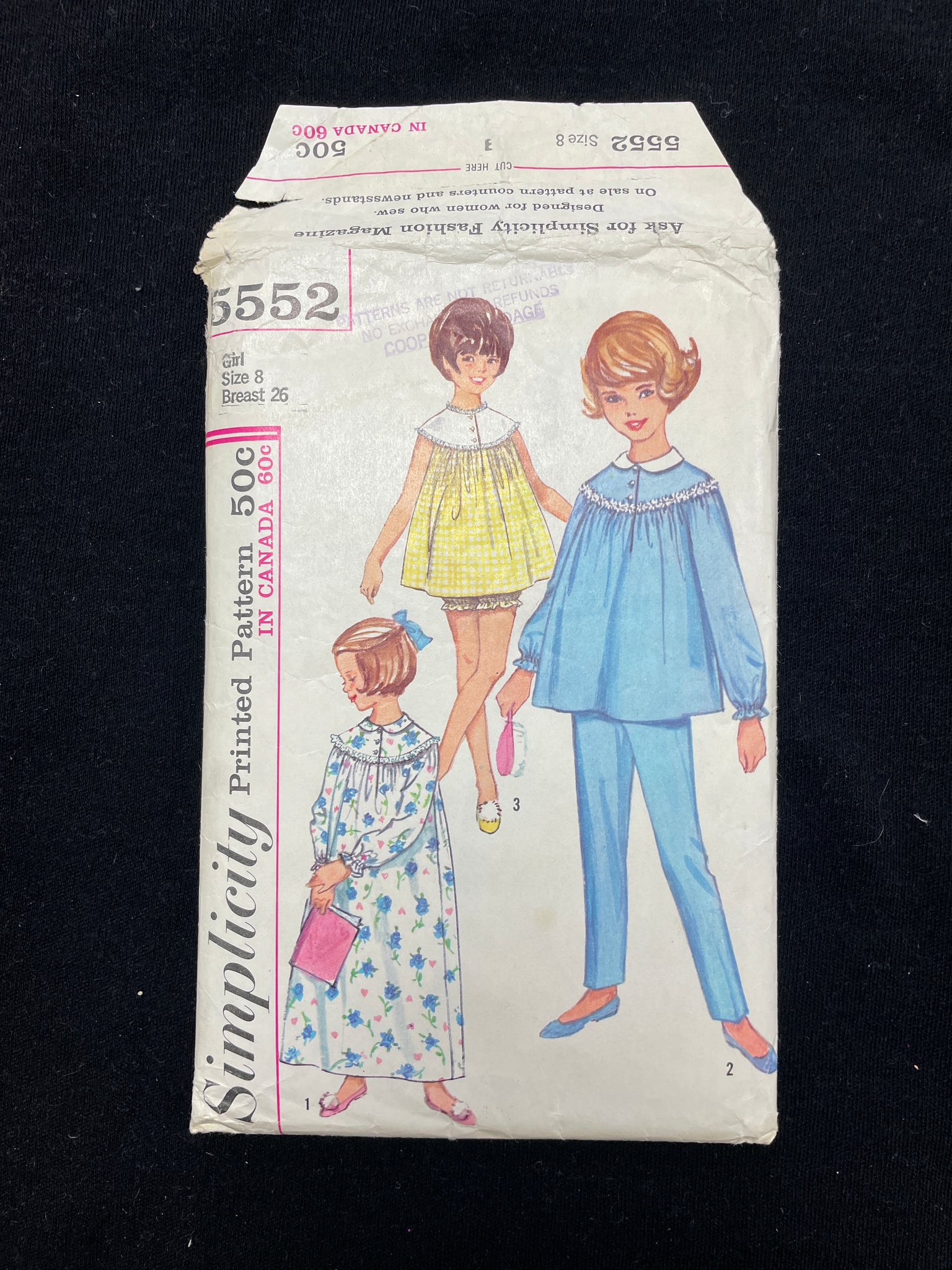 1964 Simplicity 5552 Sewing Pattern - Child's Nightgown and Pajamas