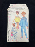 1964 Simplicity 5552 Sewing Pattern - Child's Nightgown and Pajamas