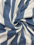 3 3/8 YD Cotton Blend Knit - White with Printed Stripes in Heather Blue
