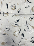 2 1/8 YD Poly/Cotton Slub Weave - Off White with Brush Stroke Flowers in White, Beige, and Black