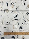 2 1/8 YD Poly/Cotton Slub Weave - Off White with Brush Stroke Flowers in White, Beige, and Black