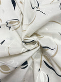 2 1/8 YD Poly/Cotton Slub Weave - Off White with Brush Stroke Flowers in White, Beige, and Black