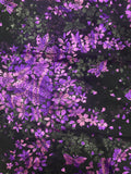 1 7/8 YD Nylon Chiffon - Black with Purple Flowers and Leaves