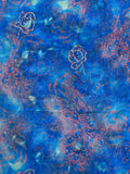 3 1/2 YD Nylon Chiffon - Mottled Blue with Rust Red and Glitter Flowers
