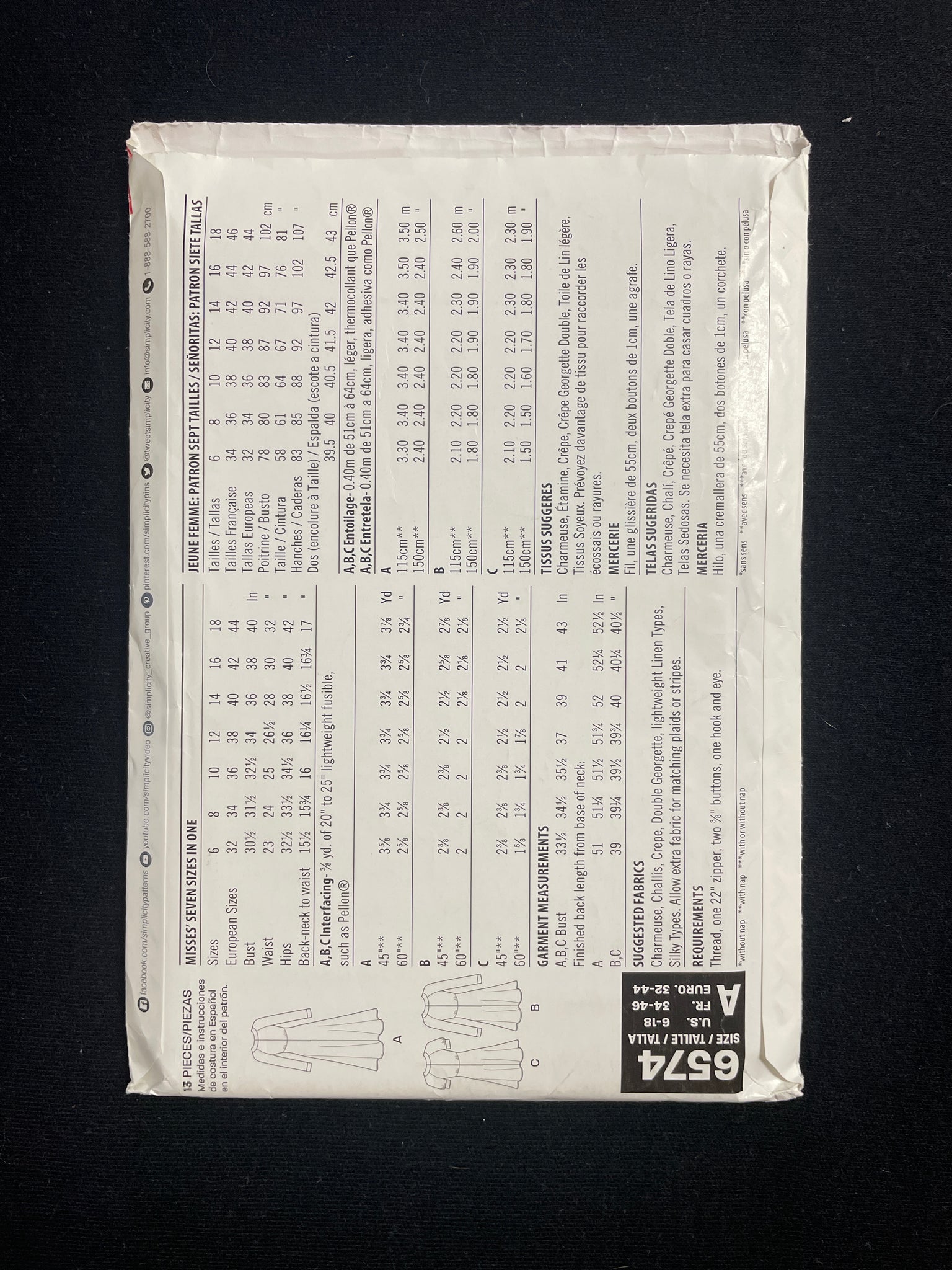 2018 New Look 6574 Sewing Pattern - Adult Dresses FACTORY FOLDED