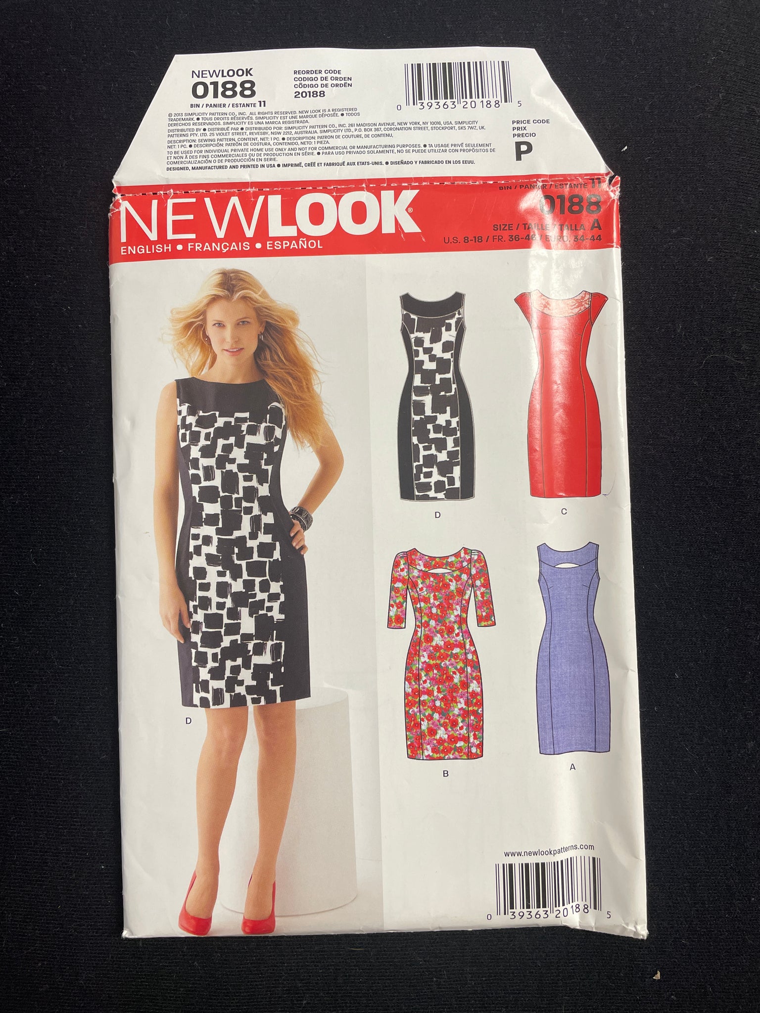 2013 New Look 0188 Sewing Pattern - Adult Dresses FACTORY FOLDED