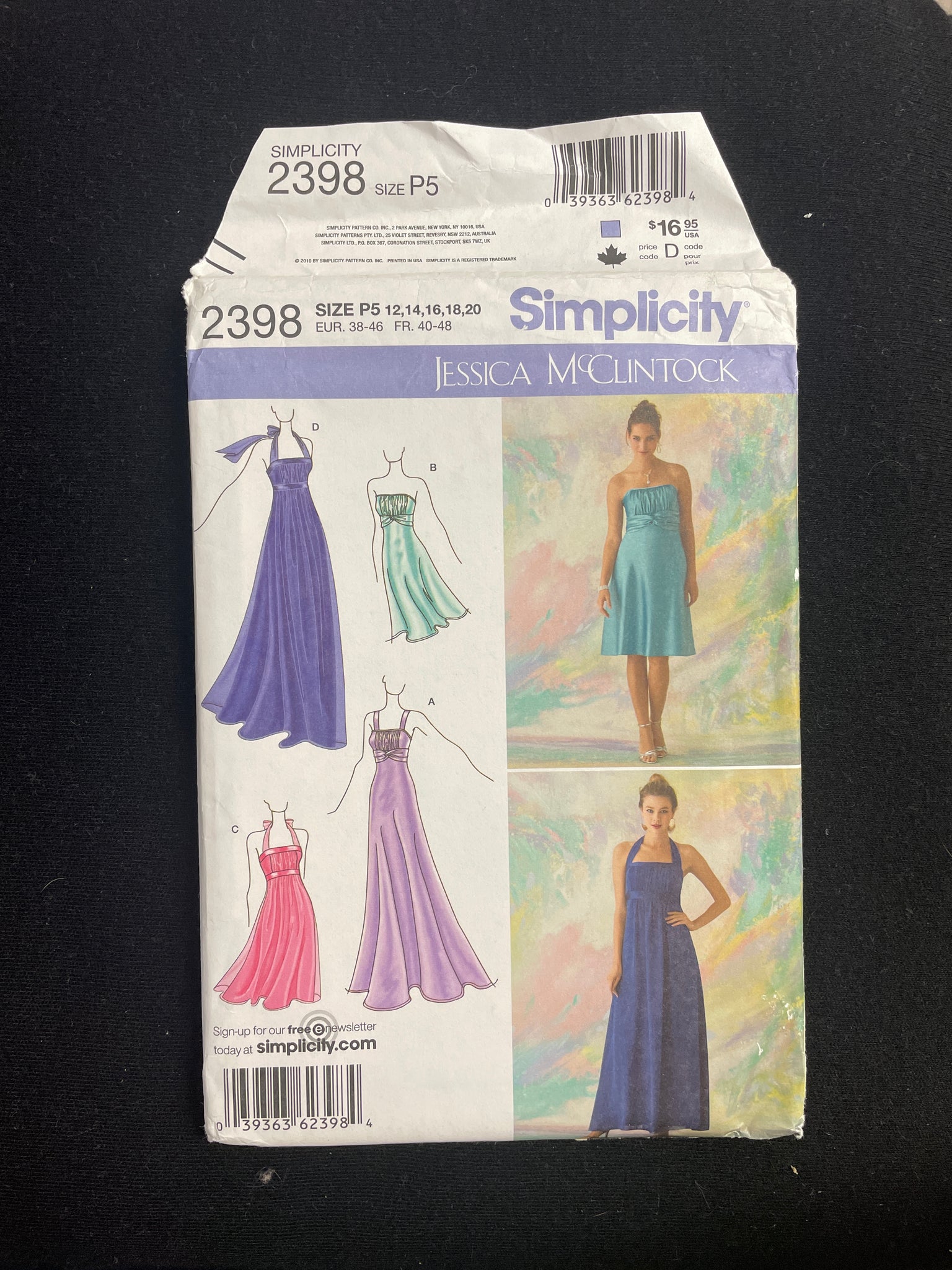 2010 Simplicity 2398 Sewing Pattern - Adult Dresses FACTORY FOLDED