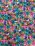 Nylon Dot Jacquard Vintage - Bright Flowers on a Pink Background