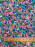 Nylon Dot Jacquard Vintage - Bright Flowers on a Pink Background