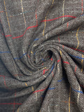 Wool Yarn-Dyed Plaid - Gray and Black Ruler with Red, Blue, and Yellow