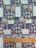3 5/8 YD Nylon Knit Vintage - Purple, Aqua, Beige Geometric Motifs on White