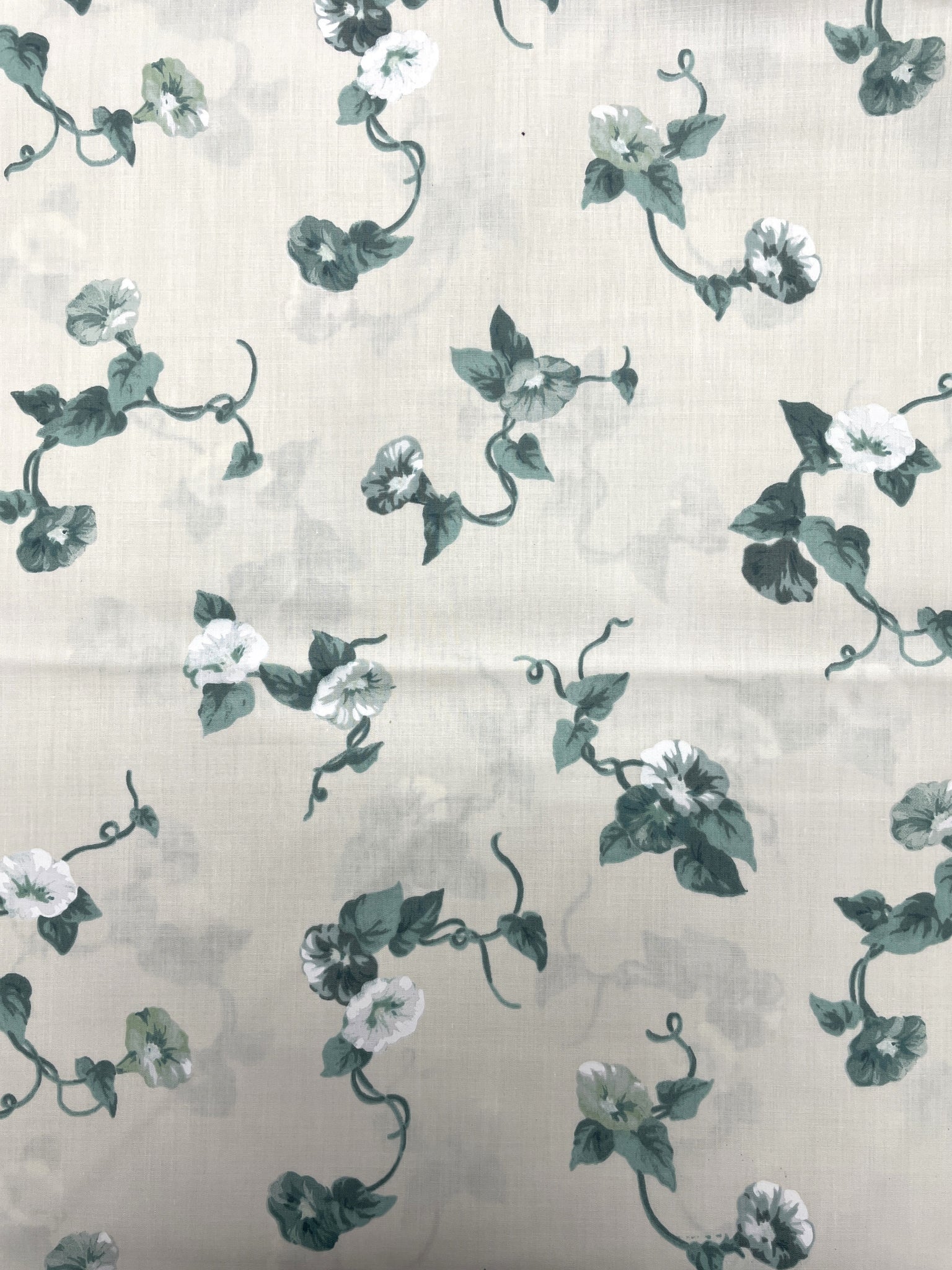 1 2/3 YD Poly/Cotton Vintage - Cream with Green and White Morning Glory Flowers