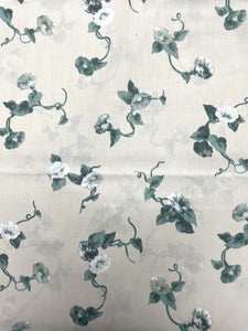 1 2/3 YD Poly/Cotton Vintage - Cream with Green and White Morning Glory Flowers