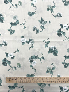 1 2/3 YD Poly/Cotton Vintage - Cream with Green and White Morning Glory Flowers