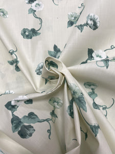 1 2/3 YD Poly/Cotton Vintage - Cream with Green and White Morning Glory Flowers