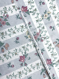 Poly/Cotton Vintage - White with Stripes of Flowers and Tiny Blue Dots
