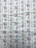 Poly/Cotton Vintage - White with Stripes of Flowers and Tiny Blue Dots