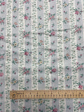 Poly/Cotton Vintage - White with Stripes of Flowers and Tiny Blue Dots