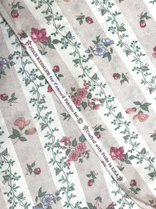 Poly/Cotton Vintage - Off White with Stripes of Flowers and Tiny Dusty Pink Dots