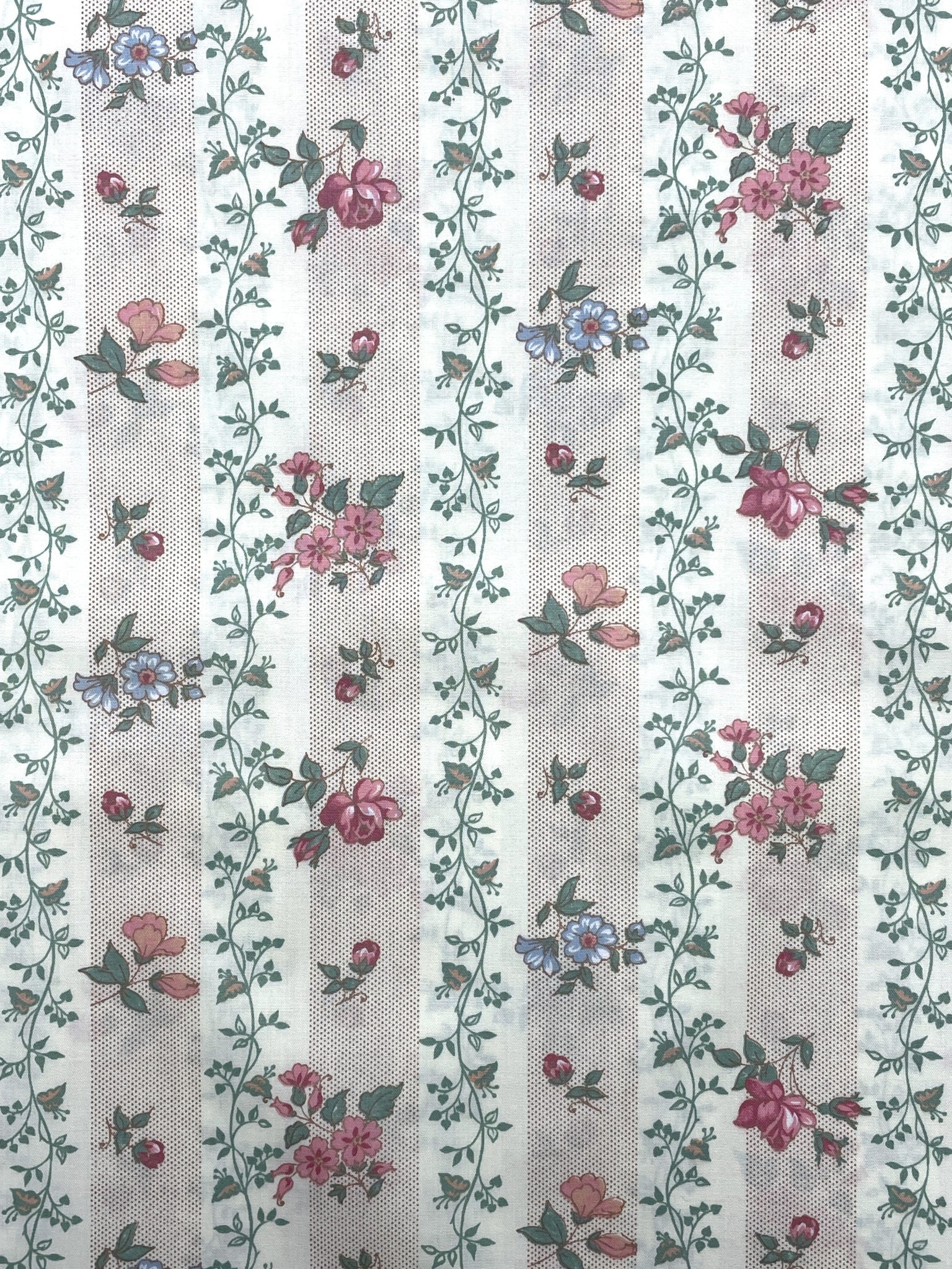 4 1/4 YD Poly/Cotton Vintage - Off White with Stripes of Flowers and Tiny Dusty Pink Dots