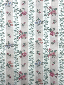 Poly/Cotton Vintage - Off White with Stripes of Flowers and Tiny Dusty Pink Dots