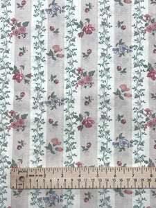 Poly/Cotton Vintage - Off White with Stripes of Flowers and Tiny Dusty Pink Dots