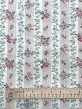 Poly/Cotton Vintage - Off White with Stripes of Flowers and Tiny Dusty Pink Dots