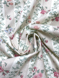 Poly/Cotton Vintage - Off White with Stripes of Flowers and Tiny Dusty Pink Dots