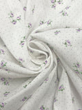 1 3/8 YD Poly/Cotton Batiste Vintage - Lavender Roses and Tiny Dots on White