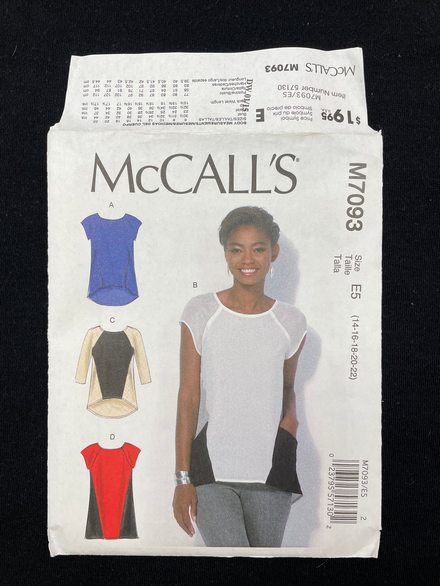 2015 McCall's 7093 Sewing Pattern - Adult Tops FACTORY FOLDED