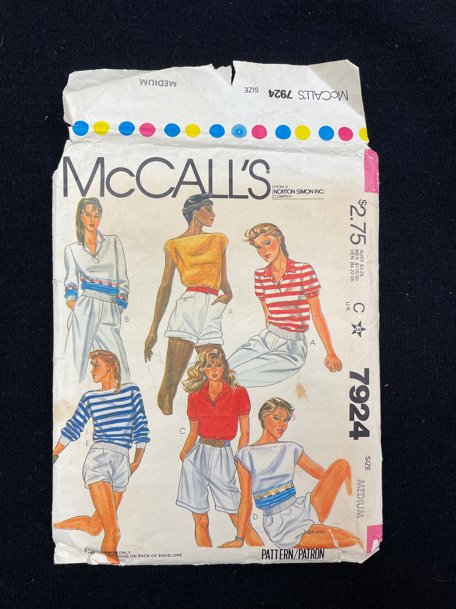 1982 McCall's 7924 Sewing Pattern - Adult Knit Tops