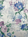 Poly/Cotton Vintage - White with Blue and Lavender Flowers with Pale Blue Filigree