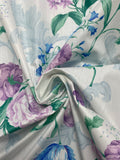 Poly/Cotton Vintage - White with Blue and Lavender Flowers with Pale Blue Filigree