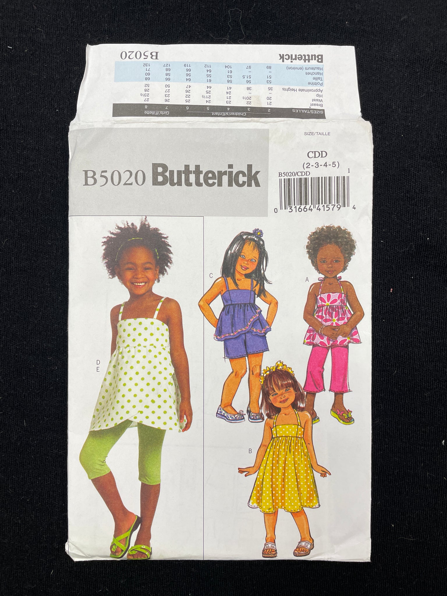 2007 Butterick 5020 Sewing Pattern - Child's Knit Top, Dress, Shorts, Pants, and Leggings FACTORY FOLDED
